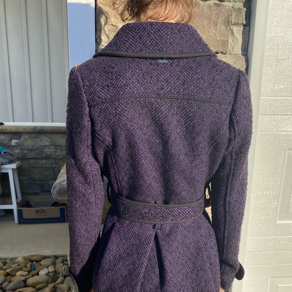 Y2K Candies Classic Textured Purple & Black Belted Pea Coat Size Medium - Picture 7 of 9